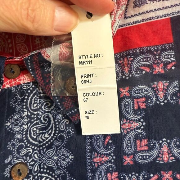 Raga Man Bandana Patchwork Button Down Shirt Red Navy White Medium - Picture 9 of 11